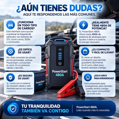 TU CARRO NO ARRANCA? DALE HASTA 480A Y VUELVE A ENCENDERLO EN SEGUNDOS CON POWERSTART 480A